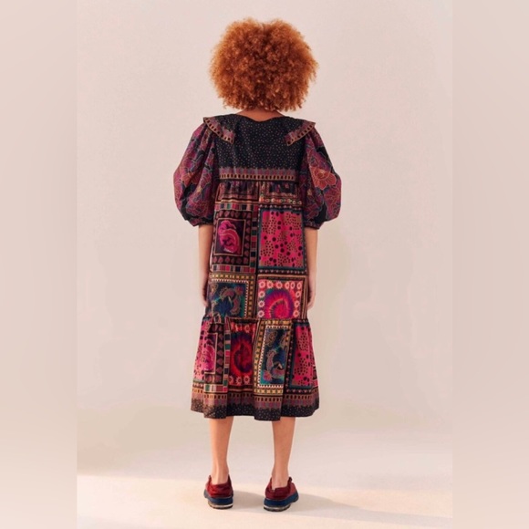 Farm Rio Mixed Scarves Frill Midi Dress - Picture 2 of 9